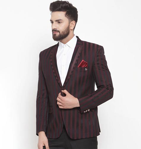 Men Striped Slim-Fit Single Breasted Party Hopper Blazer